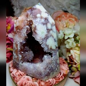 Huge High Quality Pink Amethyst Sakura Flower Agate Tower